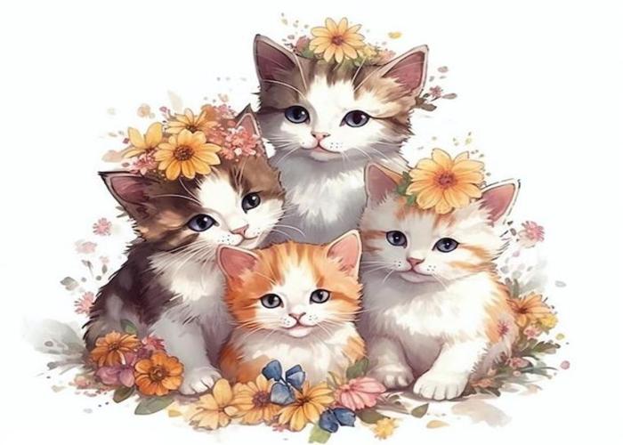 Hình ảnh 4 con mèo chibi anime