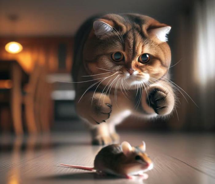 Ảnh mèo đuổi chuột ngộ nghĩnh 