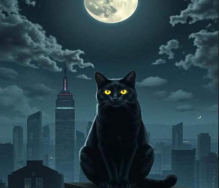 Hình ảnh mèo ngắm trăng anime hoạt hình