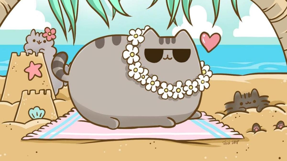 Hình nền máy tính ảnh mèo Pusheen dễ thương 