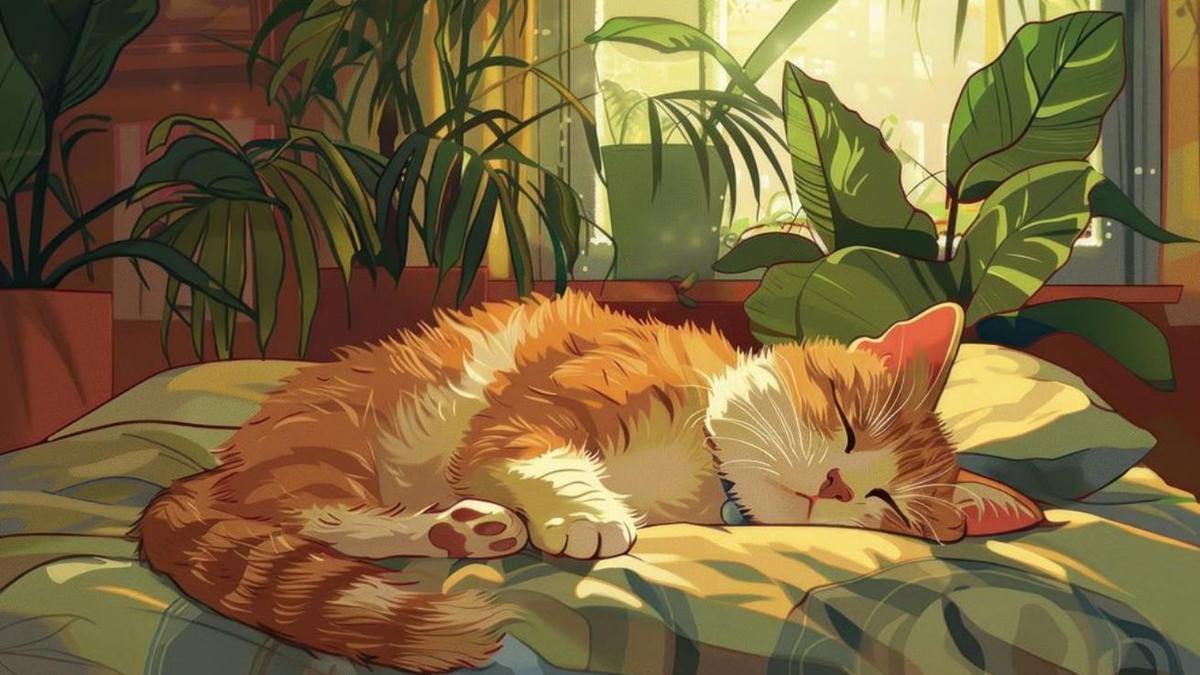 Hình nền máy tính ảnh mèo chibi ngủ 