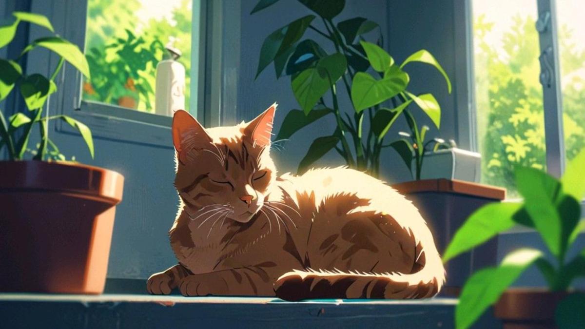 Hình nền máy tính ảnh mèo chibi ngủ 