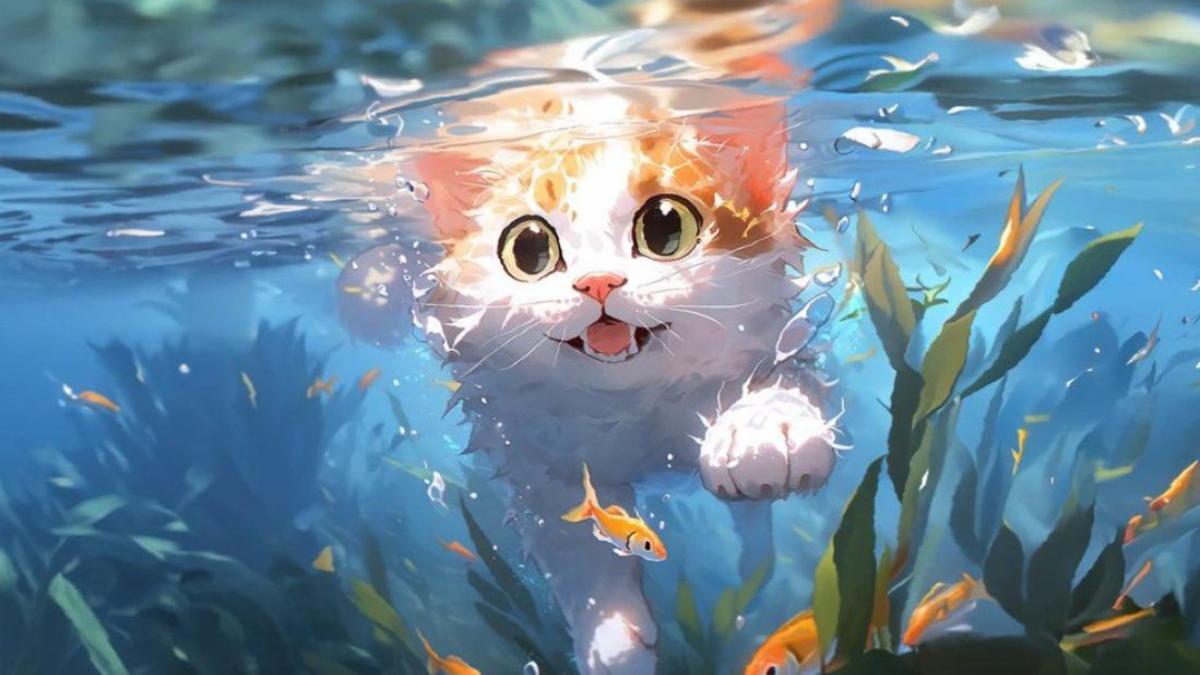 Hình nền máy tính ảnh mèo chibi cute 