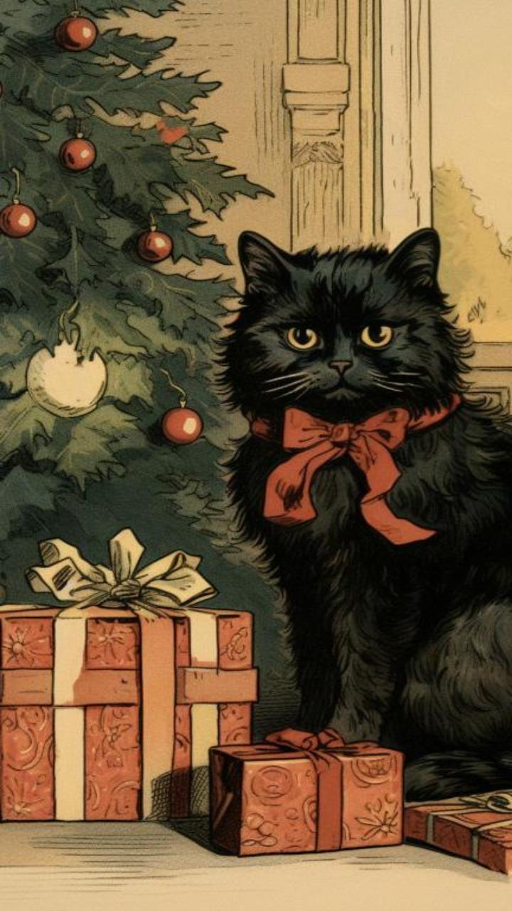 Hình nền mèo Noel cho điện thoại xinh 