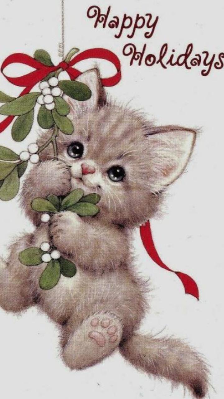 Hình nền mèo Noel cho điện thoại xinh 