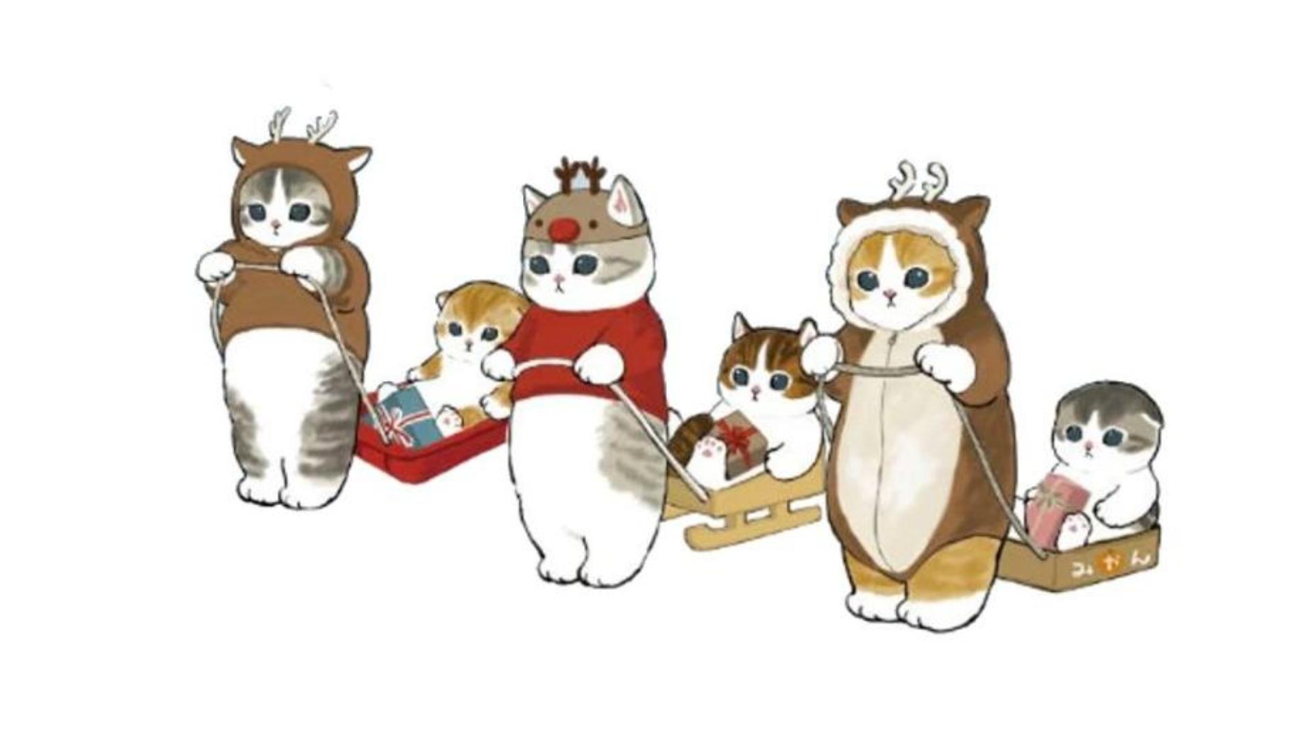 Hình nền máy tính ảnh mèo noel dễ thương 