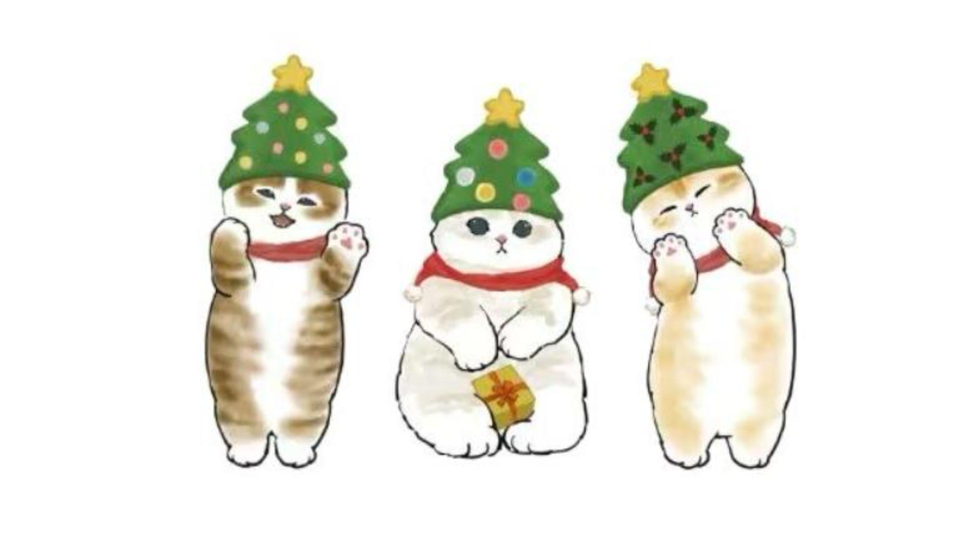 Hình nền máy tính ảnh mèo noel dễ thương 