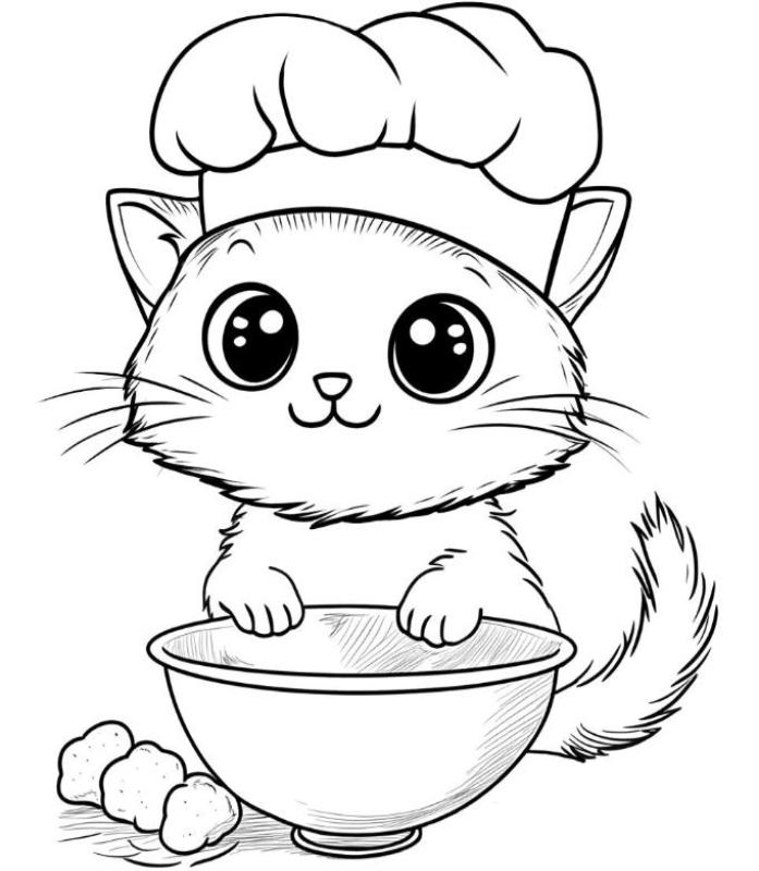 Tranh tô màu mèo chibi dễ thương