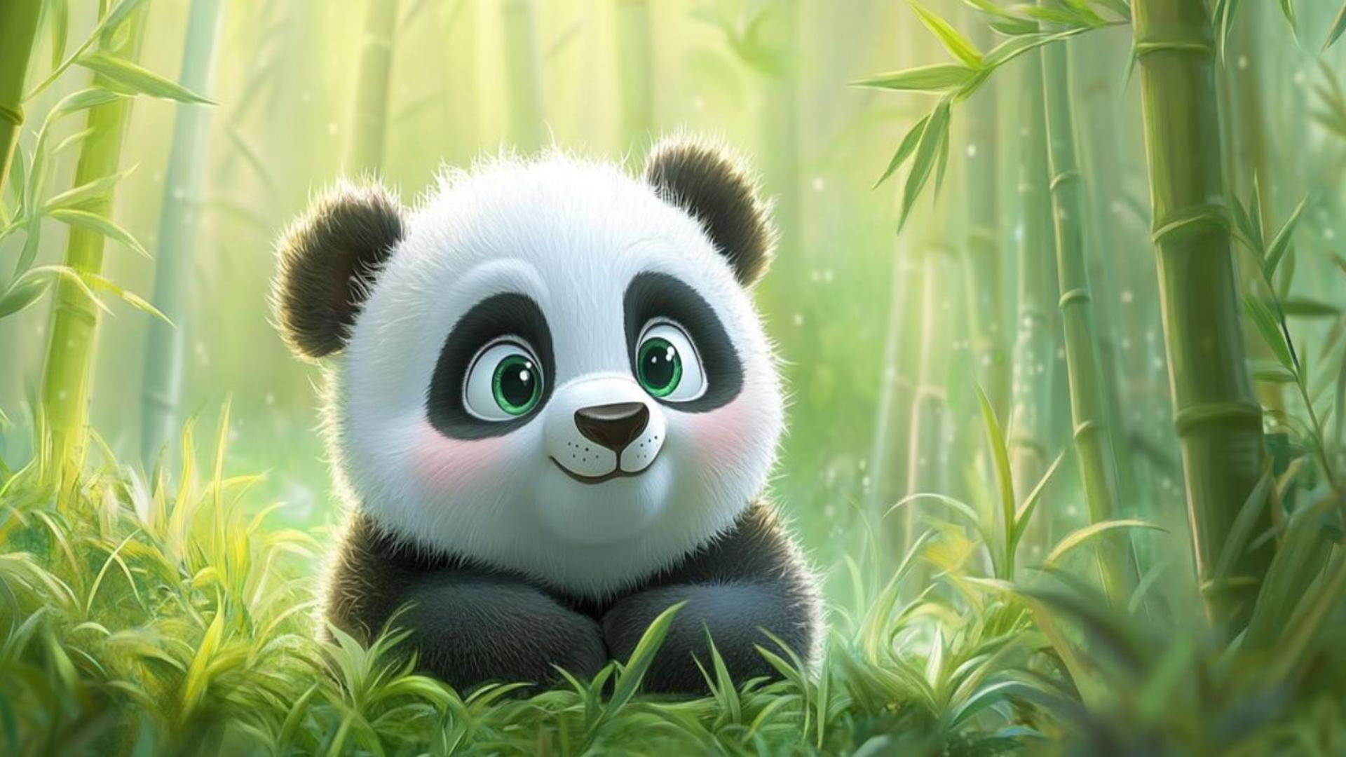 Hình nền máy tính ảnh gấu trúc 3D ngộ nghĩnh 
