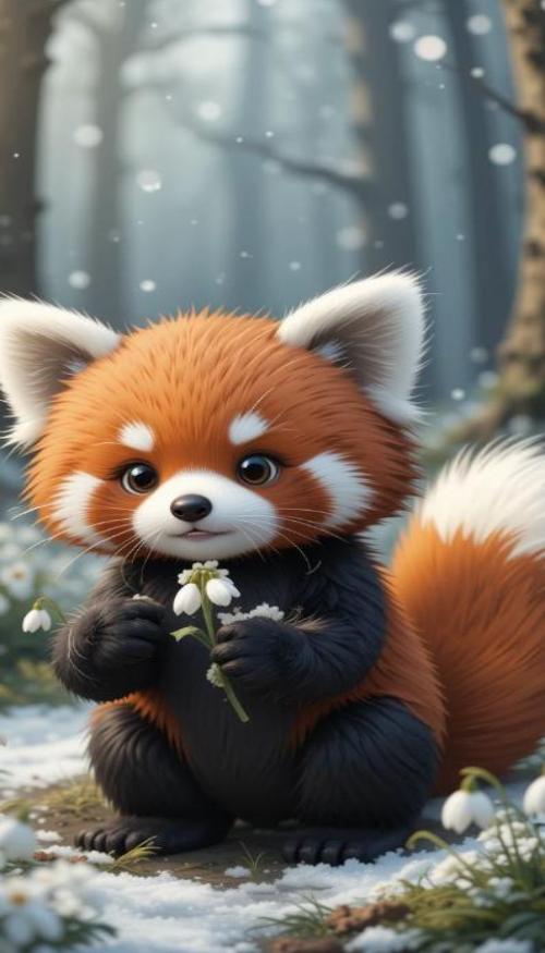 Hình nền iphone ảnh gấu trúc đỏ cute 