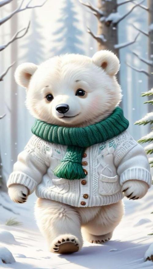 Hình nền ĐT ảnh gấu trắng chibi đáng yêu 