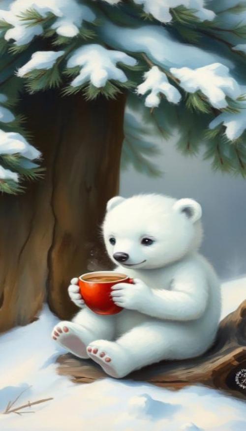 Hình nền ĐT ảnh gấu trắng chibi đáng yêu 